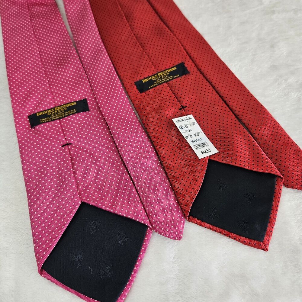 Brooks‎ Brothers Makers 100% Silk Ties Printed in Italy Lot 2 Red Pink Polka Dot - Picture 2 of 7